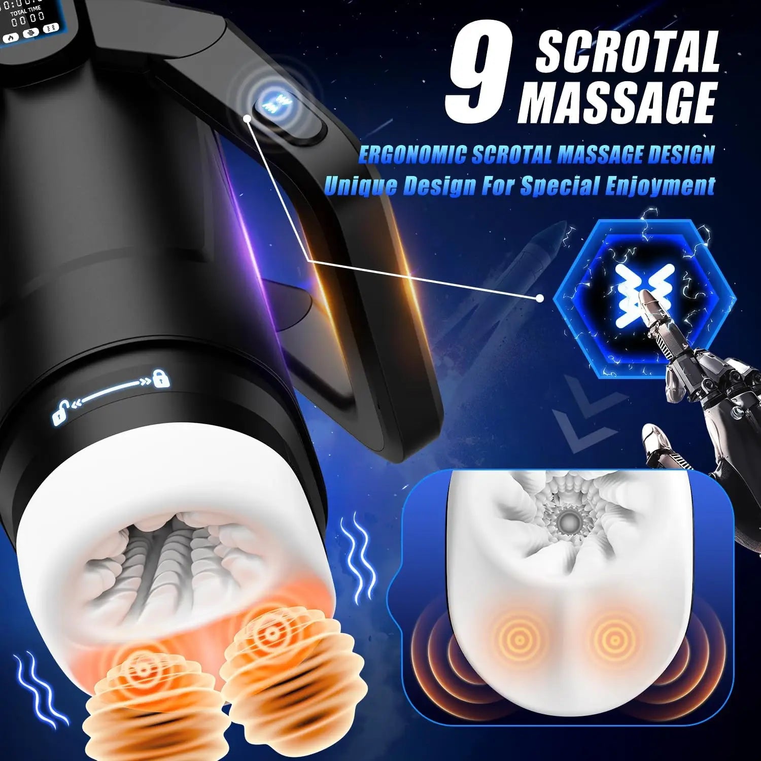 The Wing Thrusting & Vibrating Masturbator - Black