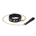 Dark Secret Collection Leather Collar and Leash - Black - Restraints