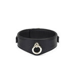 Dark Secret Collection Leather Deluxe Curved Collar with Leash & Lock - Black - Restraints