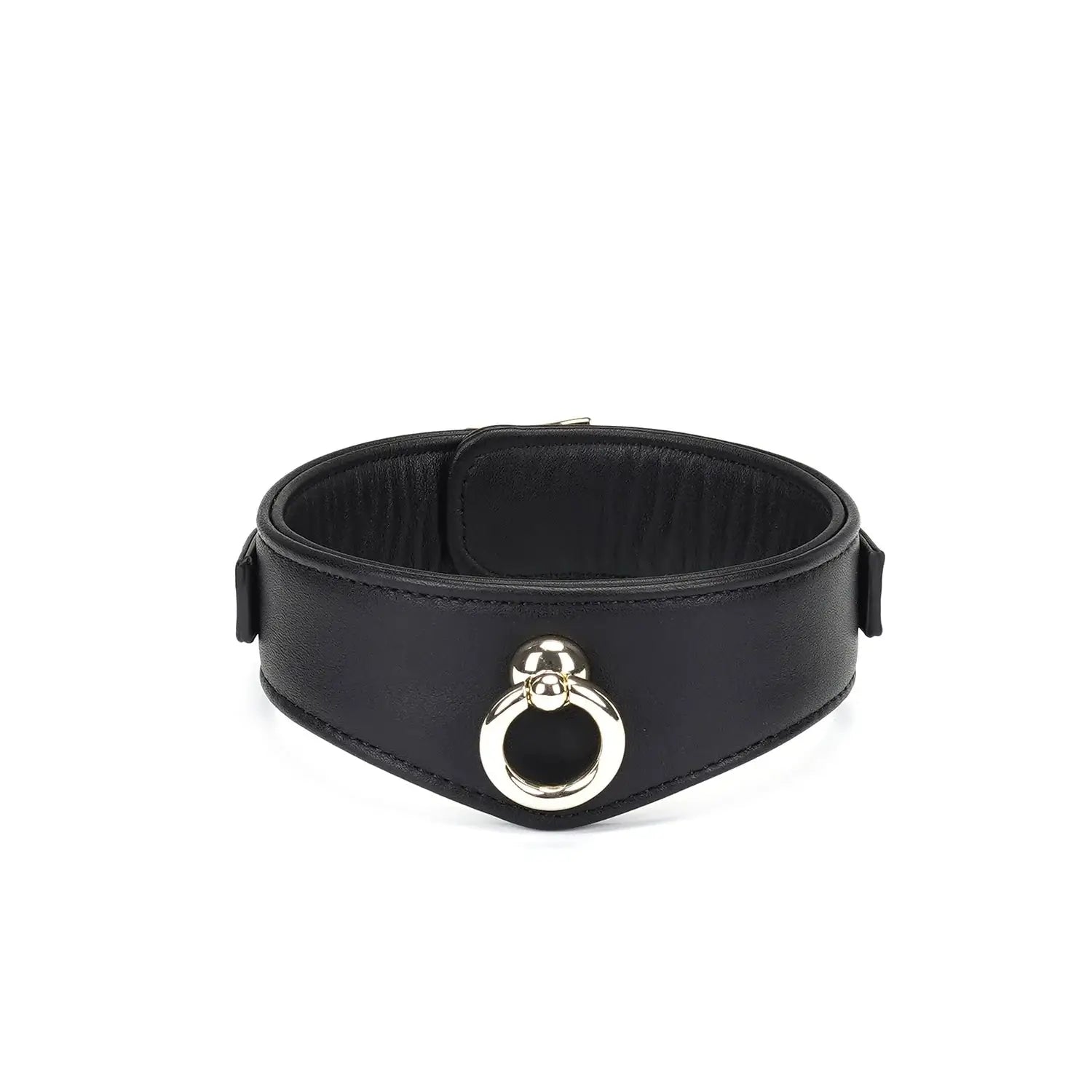 Dark Secret Collection Leather Deluxe Curved Collar with Leash & Lock - Black - Restraints
