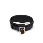 Dark Secret Collection Leather Deluxe Curved Collar with Leash & Lock - Black - Restraints