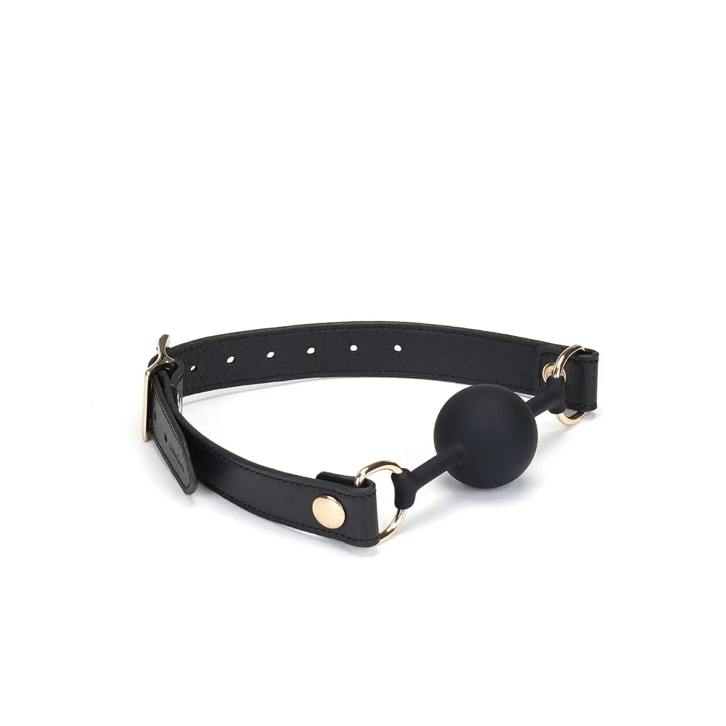 Dark Secret Collection Leather and Silicone Ball Gag - Black - Gags