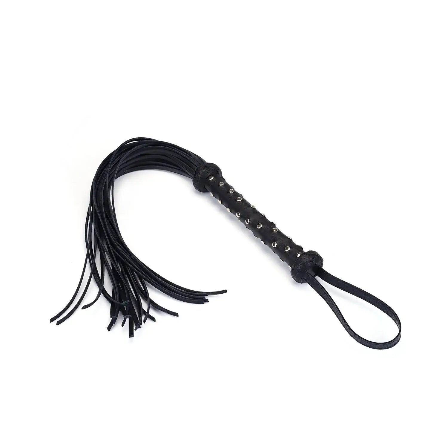 Black Dark Secret Collection Leather Studded Handle Flogger