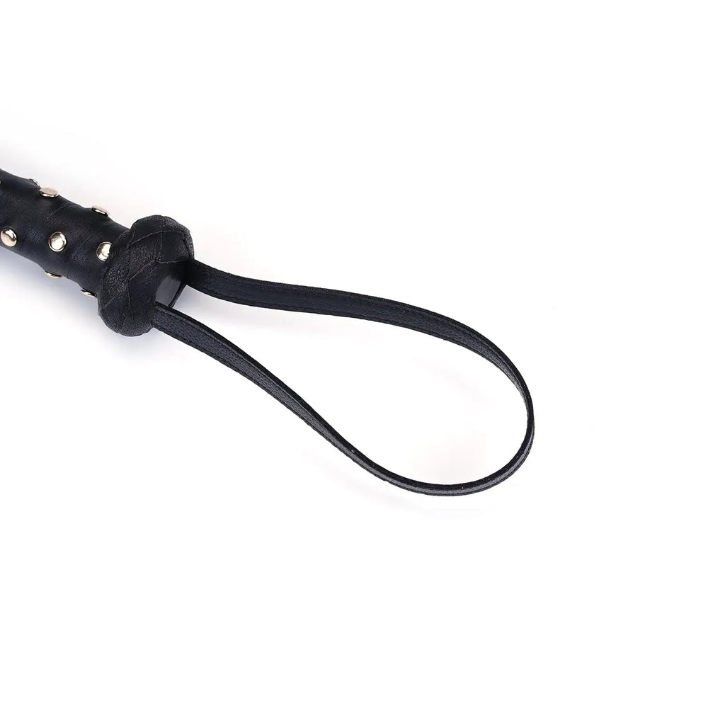 Black Dark Secret Collection Leather Studded Handle Flogger