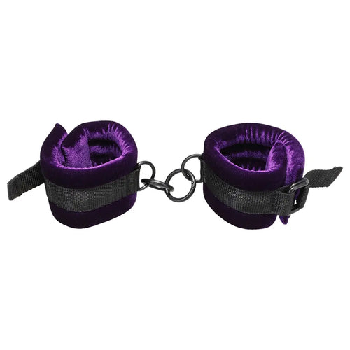 Doc Johnson® Merci Velvet Ankle Cuffs | Adjustable Restraints with Attachment Rings Purple
