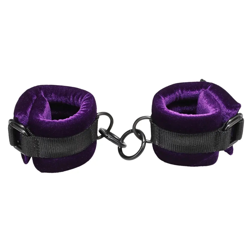 Doc Johnson® Merci Velvet Wrist Cuffs | Adjustable Restraints with Attachment Rings Purple