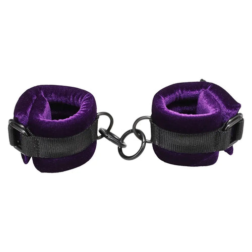 Doc Johnson® Merci Velvet Wrist Cuffs | Adjustable Restraints with Attachment Rings Purple