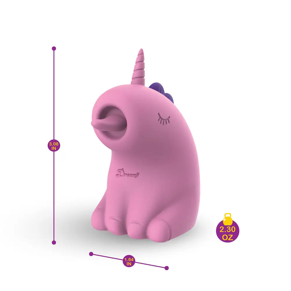 Pink unicorn-shaped container with measurement indicators on a white background
