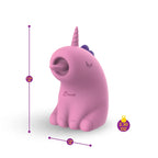 Pink unicorn-shaped container with measurement indicators on a white background