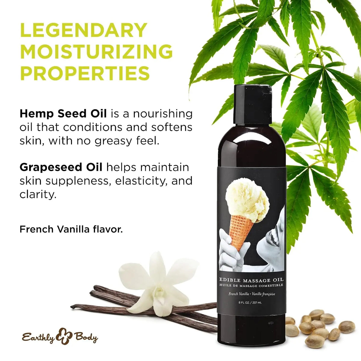 Earthly Body Hemp Seed Edible Massage Oil – Flavored & Moisturizing