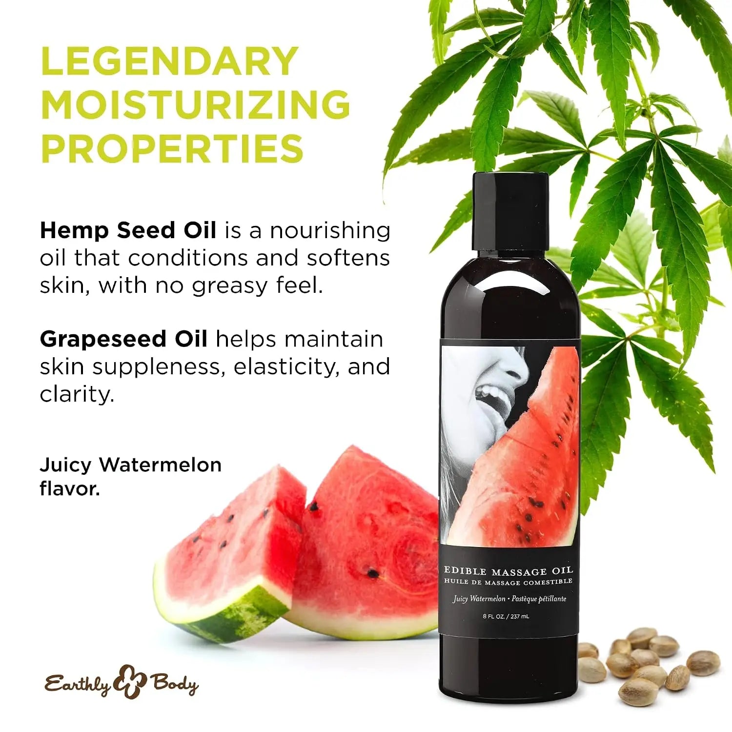 Earthly Body Hemp Seed Edible Massage Oil – Flavored & Moisturizing