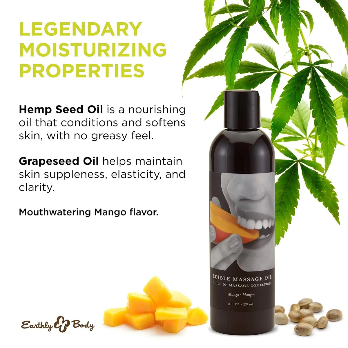 Earthly Body Hemp Seed Edible Massage Oil – Flavored & Moisturizing
