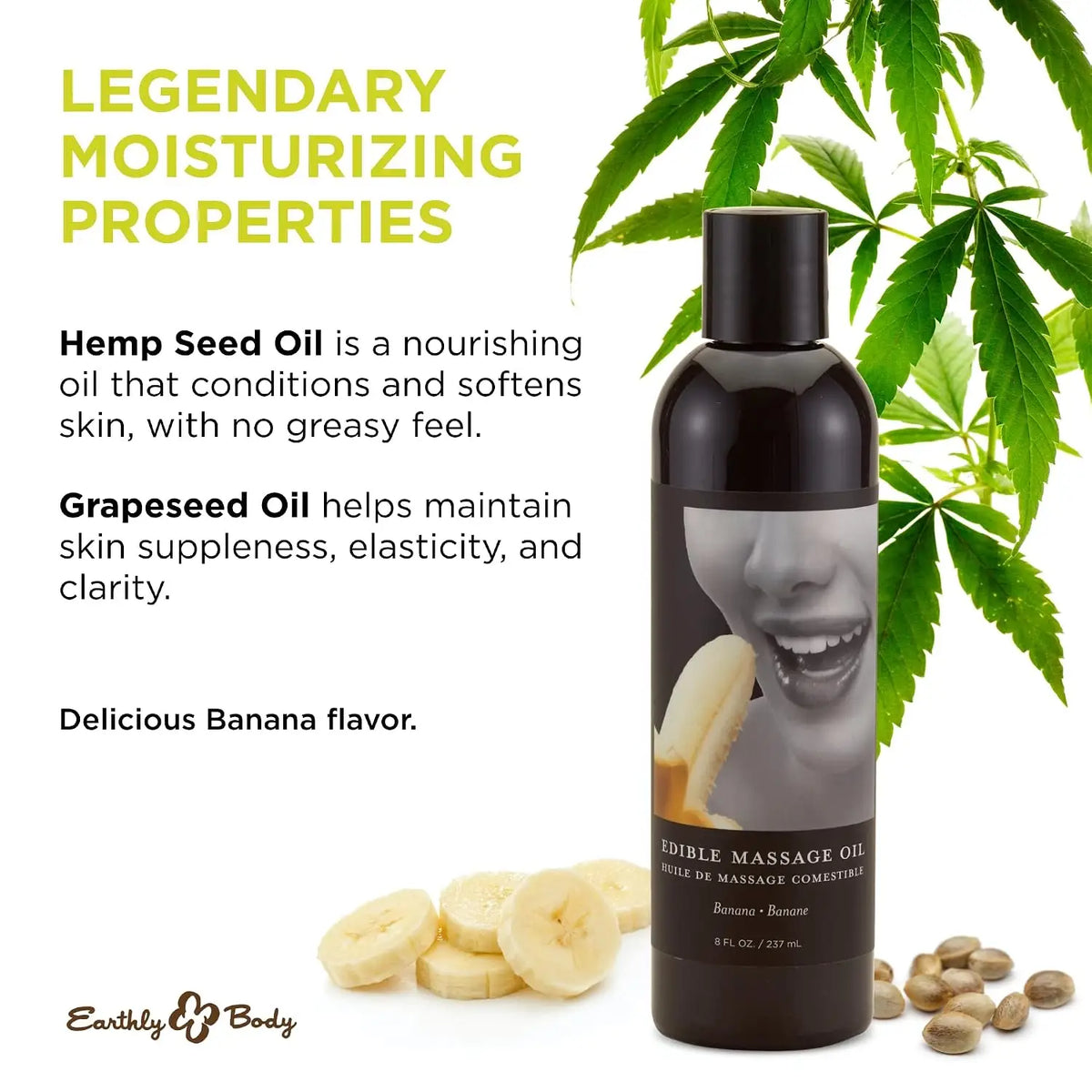 Earthly Body Hemp Seed Edible Massage Oil – Flavored & Moisturizing