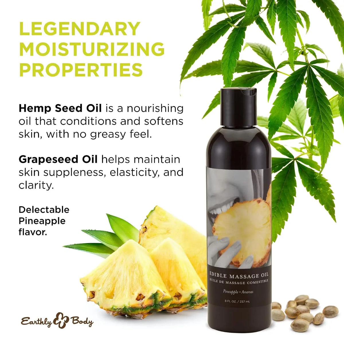 Earthly Body Hemp Seed Edible Massage Oil – Flavored & Moisturizing