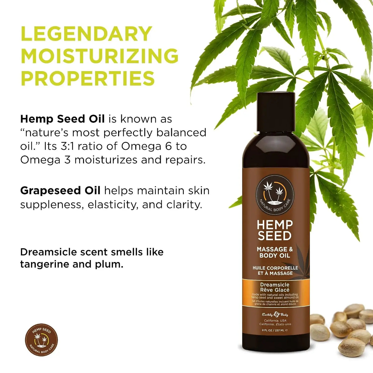 Earthly Body Hemp Seed Massage Oil - Natural Hydrating