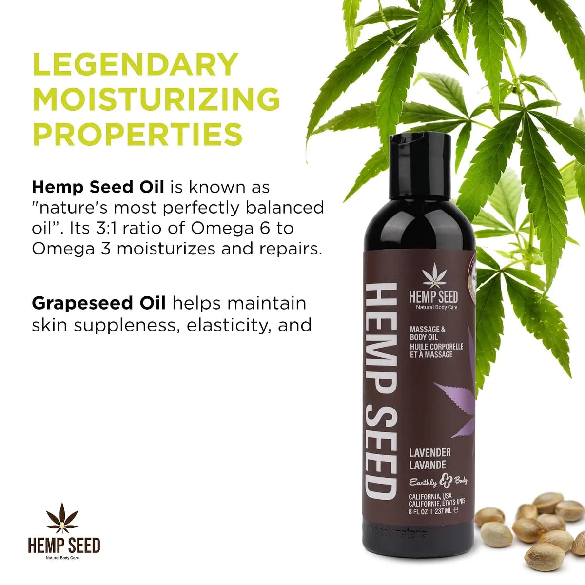 Earthly Body Hemp Seed Massage Oil - Natural Hydrating