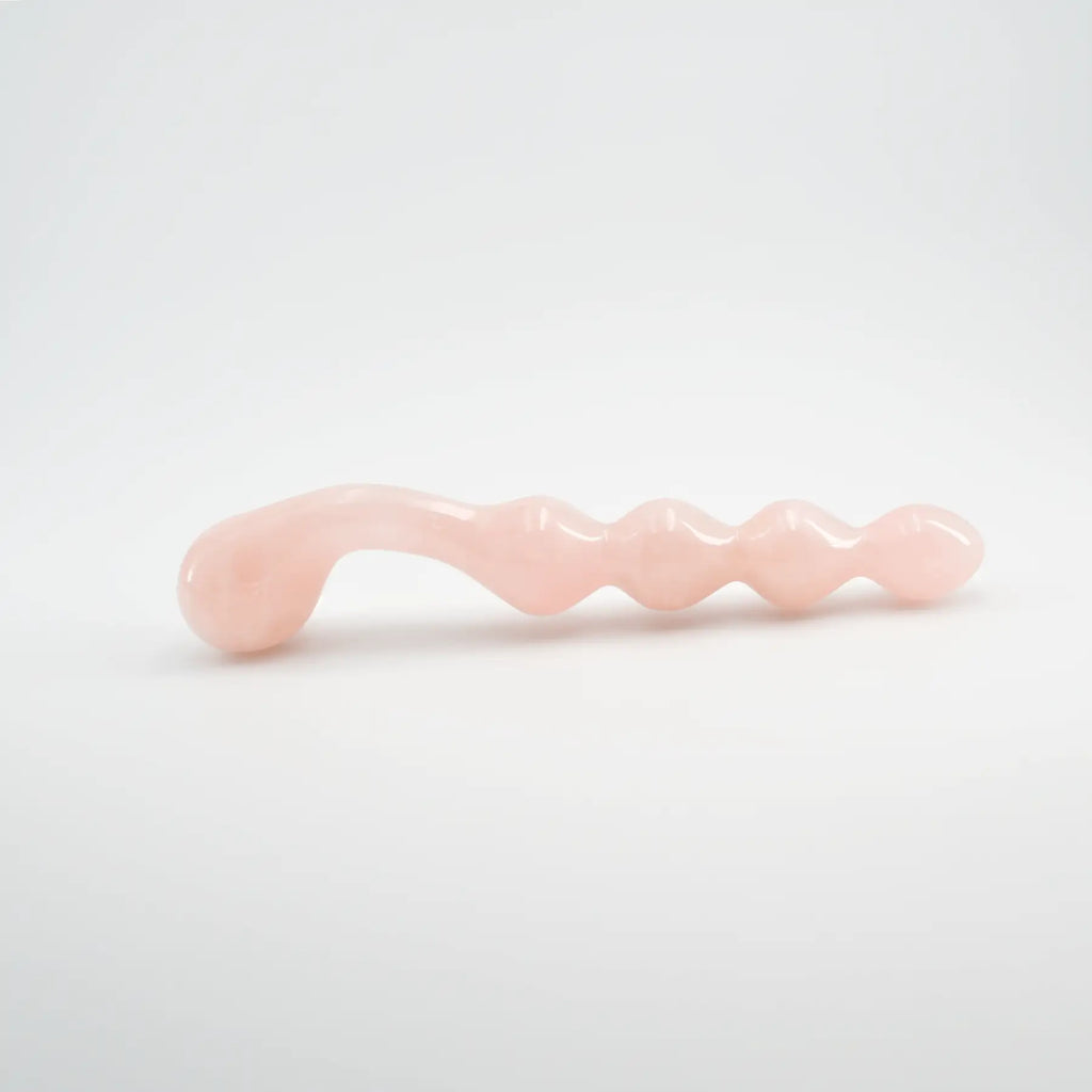 Elegance Knotted Rose Quartz Dildo / 10’’ Curved Bulbous,Ribbed Double End