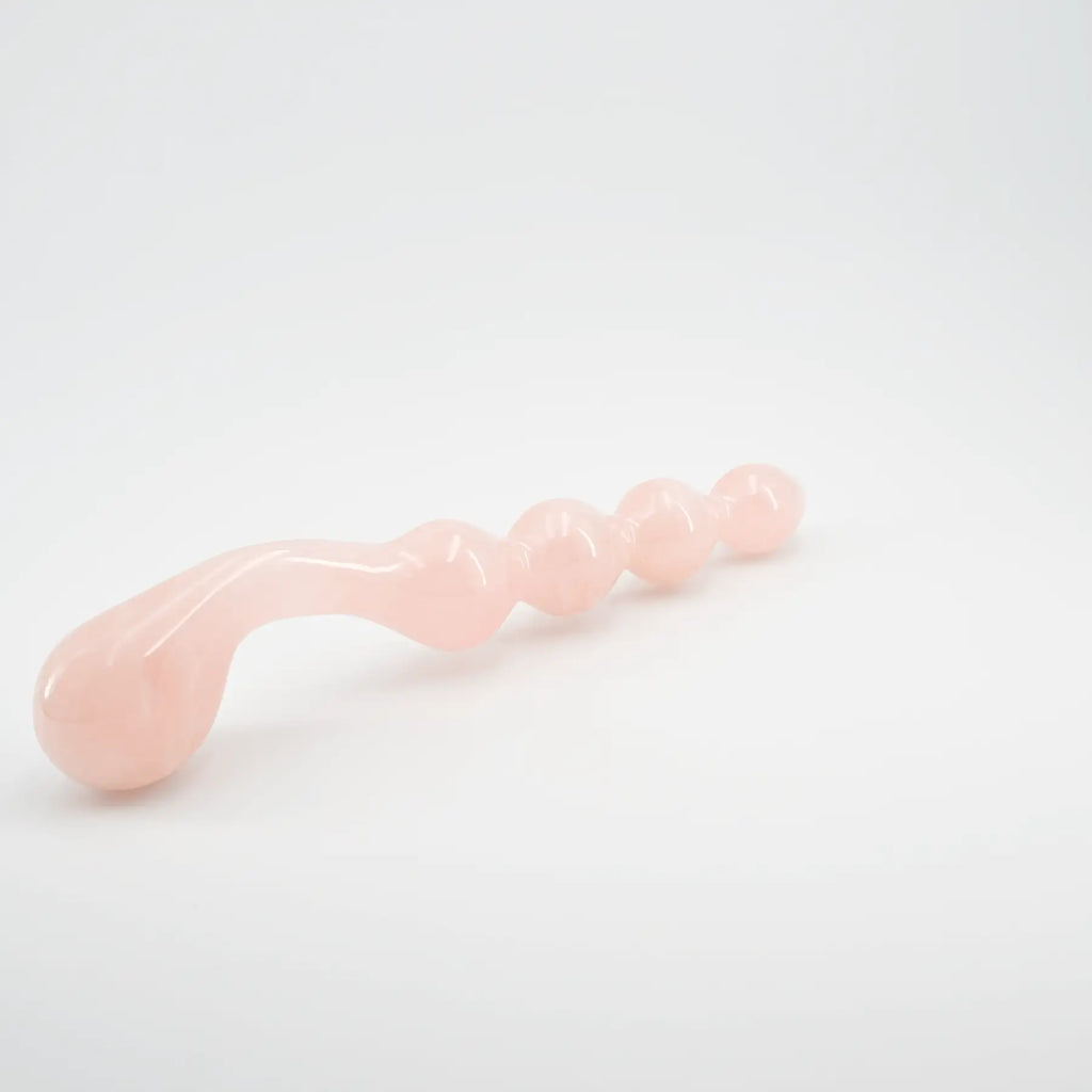 Elegance Knotted Rose Quartz Dildo / 10’’ Curved Bulbous,Ribbed Double End