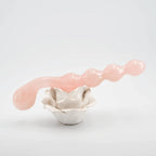 Elegance Knotted Rose Quartz Dildo / 10’’ Curved Bulbous,Ribbed Double End