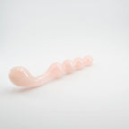 Elegance Knotted Rose Quartz Dildo / 10’’ Curved Bulbous,Ribbed Double End
