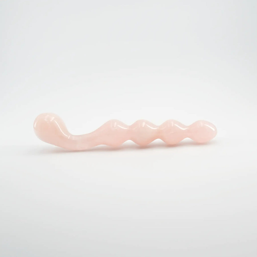 Elegance Knotted Rose Quartz Dildo / 10’’ Curved Bulbous,Ribbed Double End