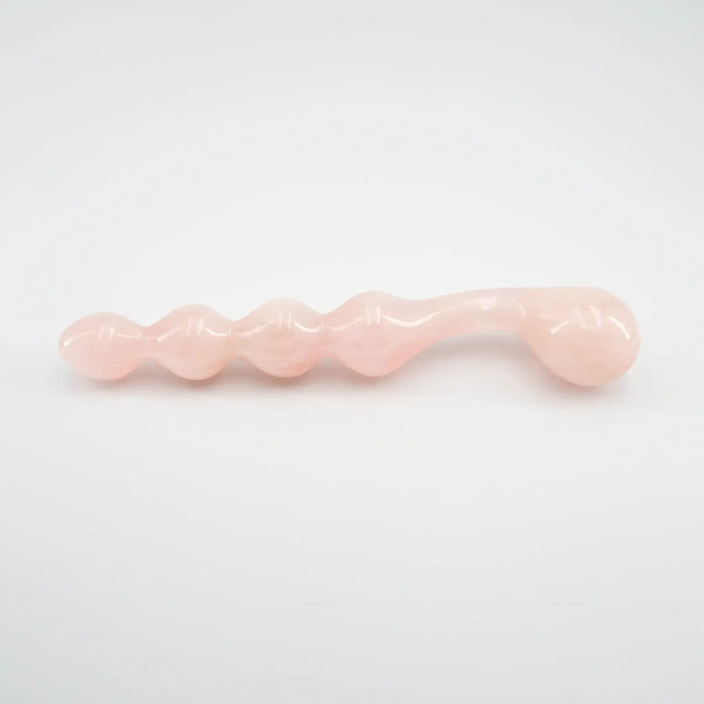 Elegance Knotted Rose Quartz Dildo / 10’’ Curved Bulbous,Ribbed Double End