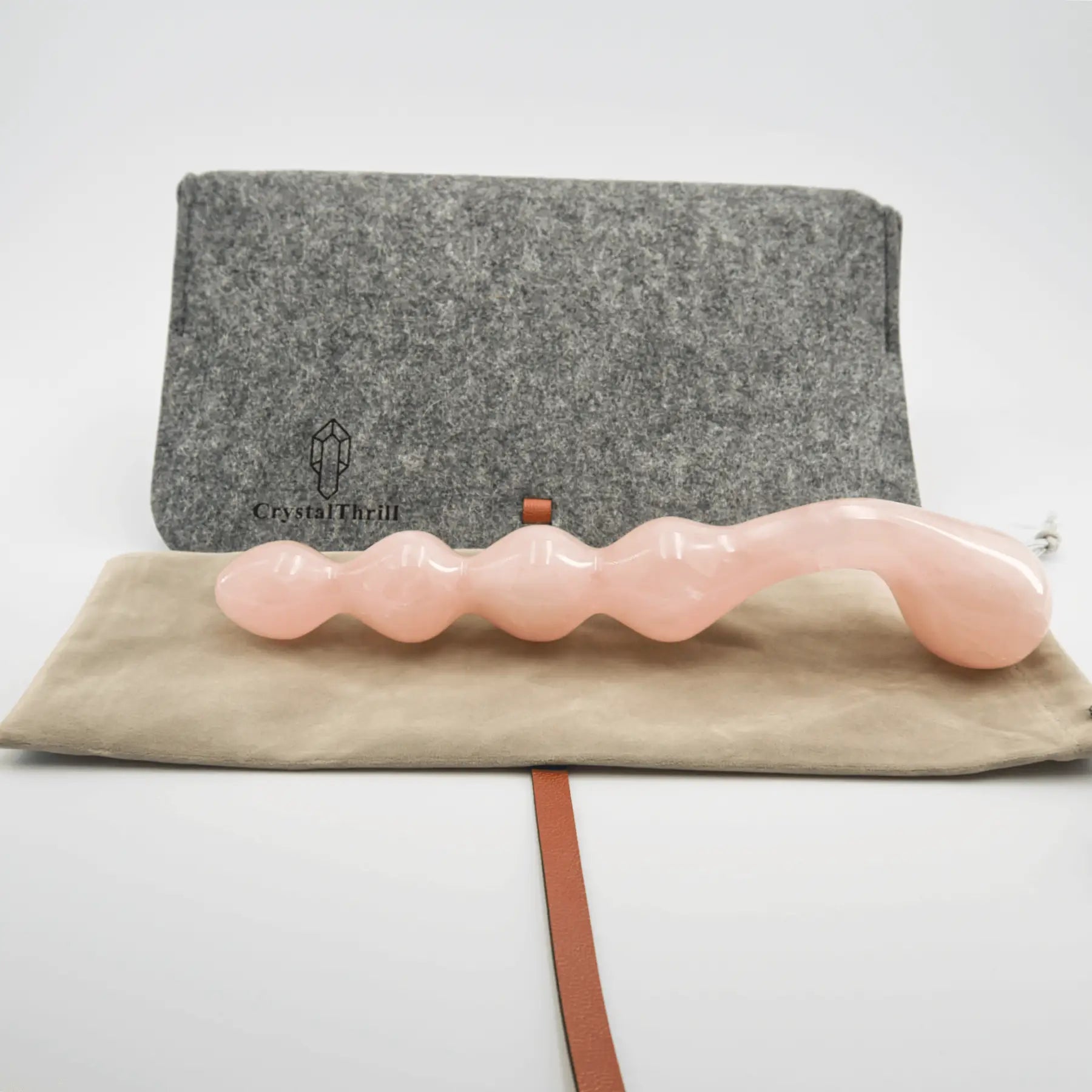 Elegance Knotted Rose Quartz Dildo / 10’’ Curved Bulbous,Ribbed Double End