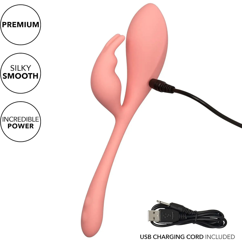 Elle™ Liquid Silicone Bunny Vibrator - Coral