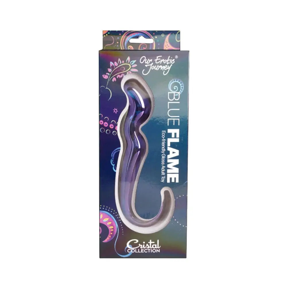 Our Erotic Journey® Cristal Blue Flame Curved Glass Dildo - Rolik®