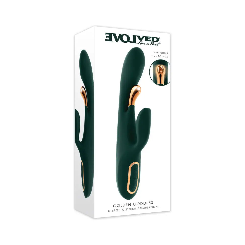 Evolved® Novelties Evolved Golden Goddess G-Spot Flicker Vibrator | Side-to-Side Stimulation & Clitoral Vibe Dark Green