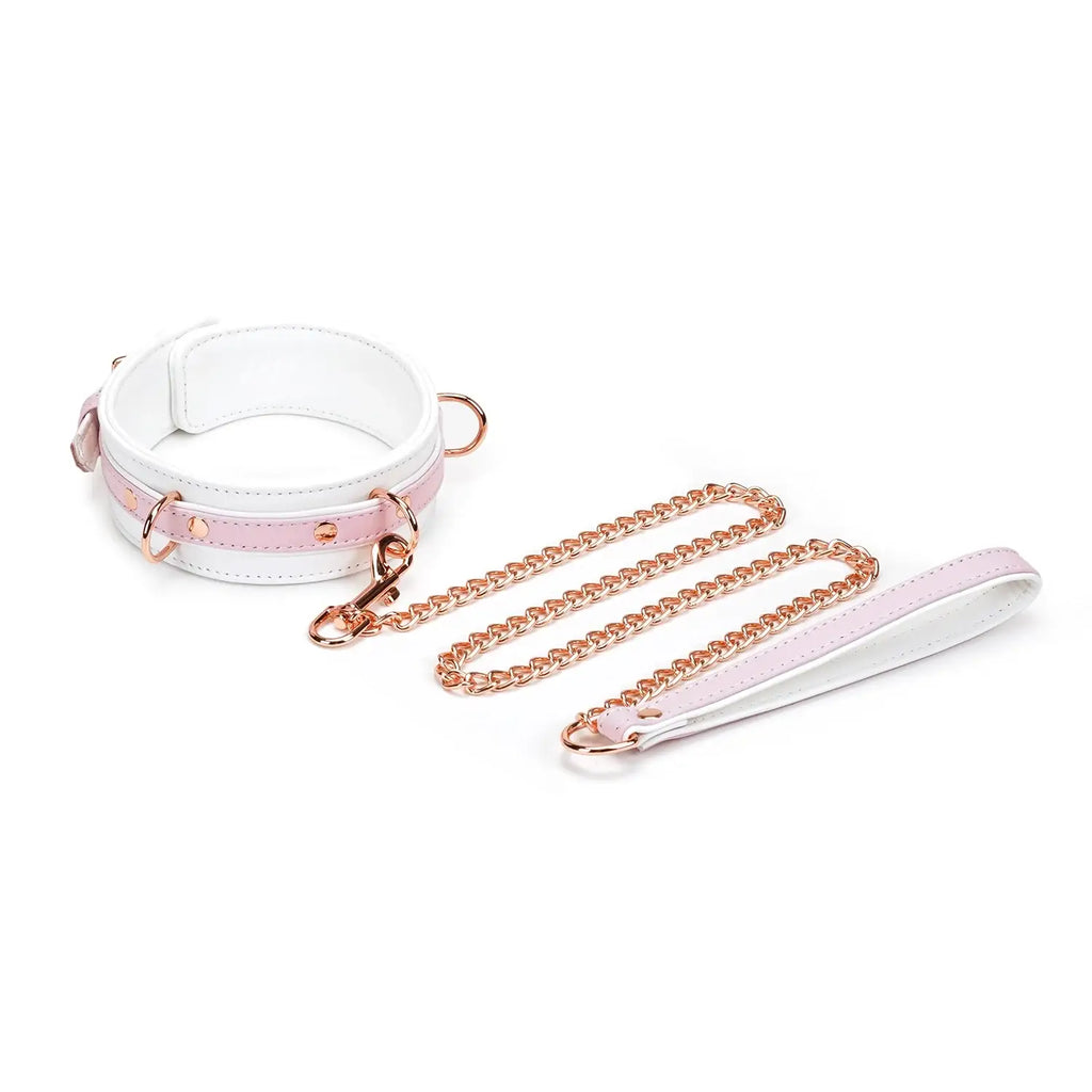 Fairy Collection Leather Collar with Leash - Pink - Restraints