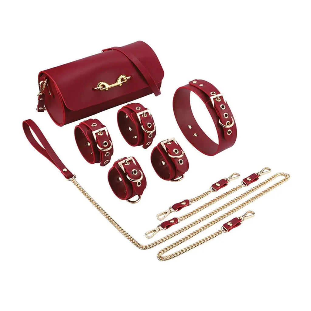 Federico Luxurious Leather Restraint Kit - Red - Restraints