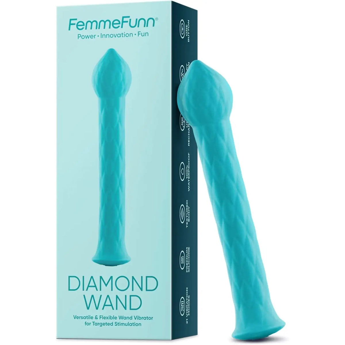 FemmeFunn Diamond Wand - Textured Silicone Vibrator with 21 Settings Aqua