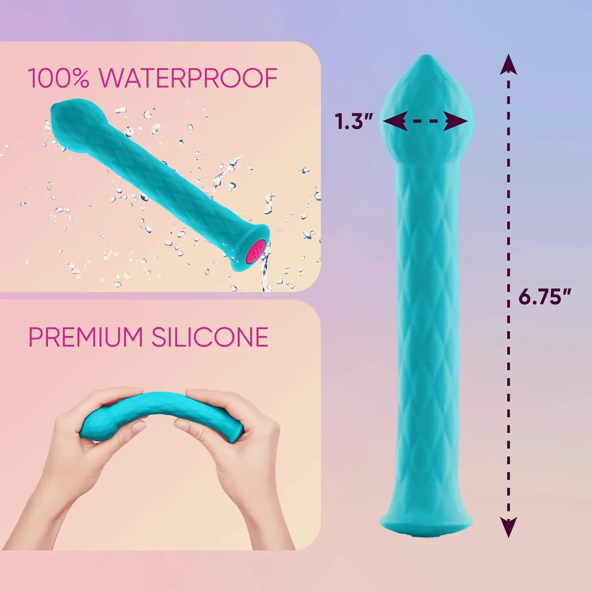 FemmeFunn Diamond Wand - Textured Silicone Vibrator with 21 Settings Aqua