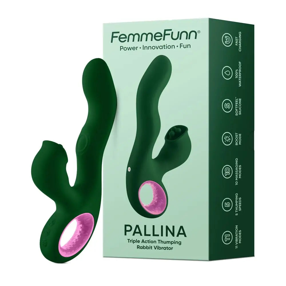 Femmefunn Pallina Triple Action Thumping Rabbit Vibrator Green - Rolik®
