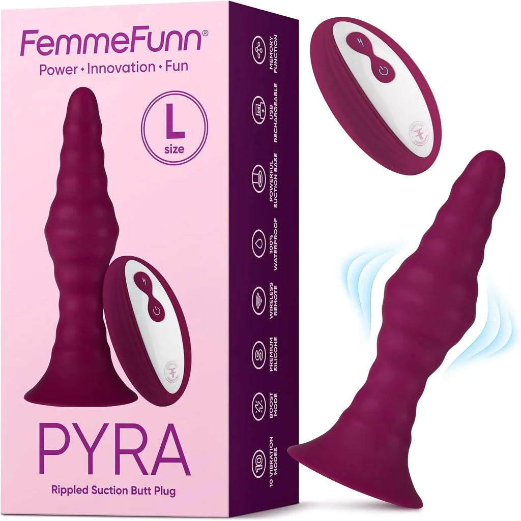 FemmeFunn Pyra Vibrating Butt Plug with Wireless Remote Control Burgundy