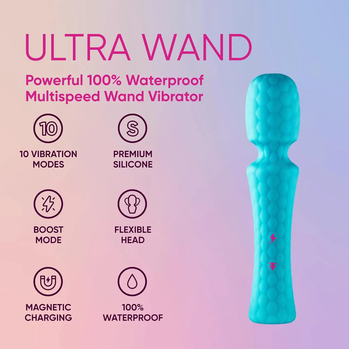 FemmeFunn Ultra Wand Vibrator - Flexible Head Massager with 10 Modes