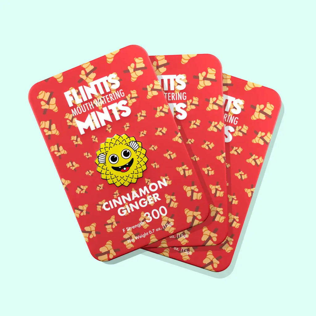 Flintts Mints 3-Packs - Combat Dry Mouth! - Cinnamon Ginger F Strength 300 - Enhancers