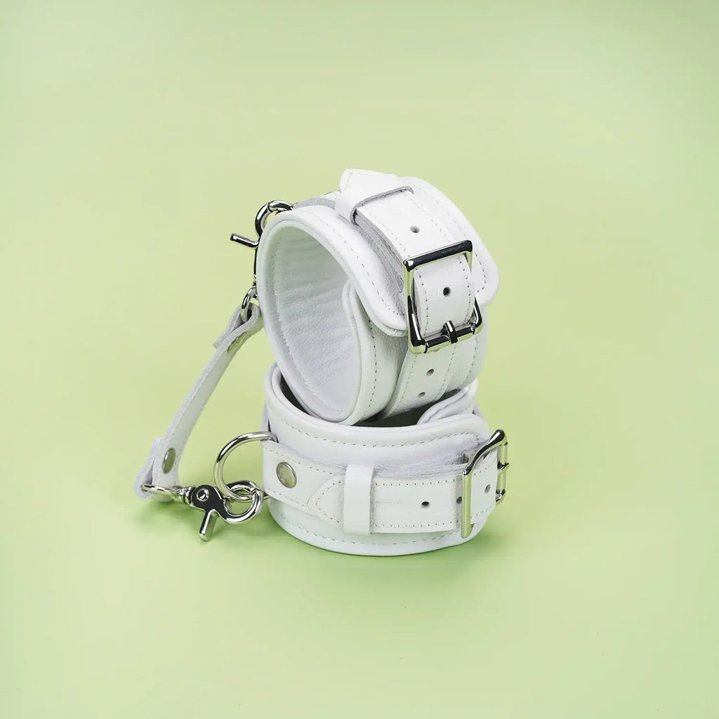 Fuji White Collection Leather Ankle Cuffs - Restraints