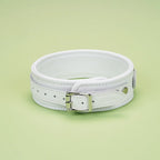 Fuji White Collection Leather Collar with Leash - Restraints