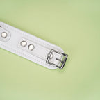 Fuji White Collection Leather Collar with Leash - Restraints