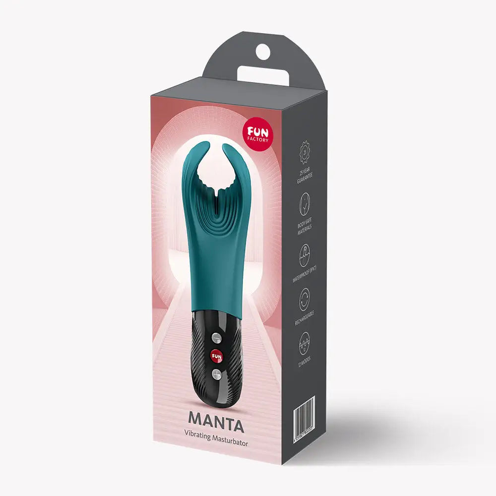 Fun Factory Manta Vibrating Stroker - Flexible Wings & Deep Rumble Teal