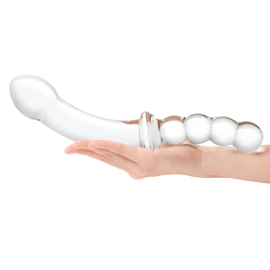 gläs 12.5" Girthy Double Sided Dong With Anal Bead Grip Handle - Rolik®