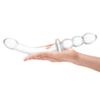 gläs 12" Girthy Ribbed G - Spot Glass Dildo With Handle Grip Double Ended - Rolik®