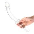 gläs 12" Girthy Ribbed G - Spot Glass Dildo With Handle Grip Double Ended - Rolik®