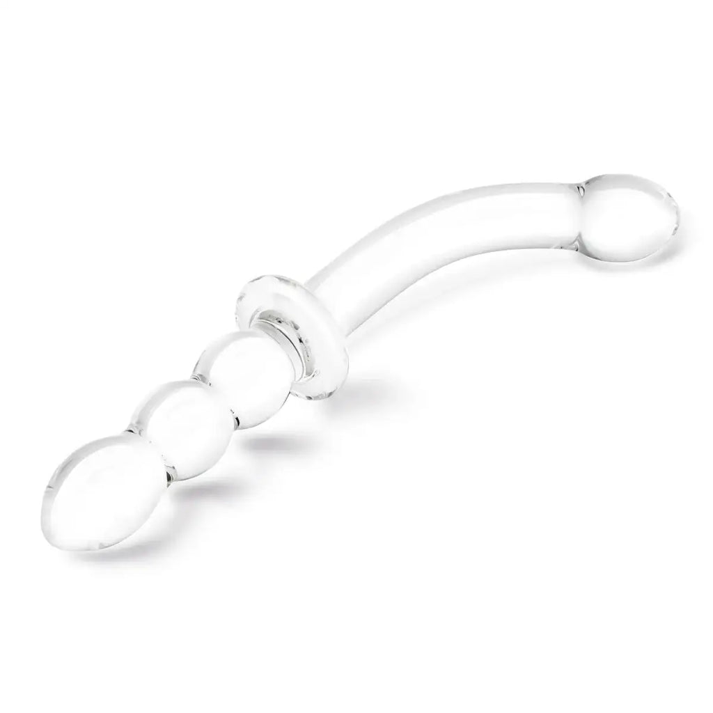gläs 12" Girthy Ribbed G - Spot Glass Dildo With Handle Grip Double Ended - Rolik®