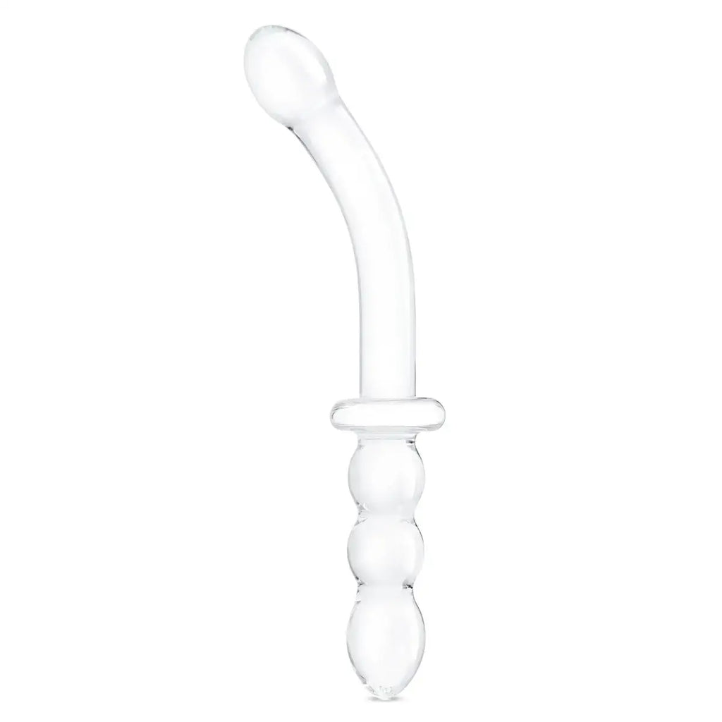 gläs 12" Girthy Ribbed G - Spot Glass Dildo With Handle Grip Double Ended - Rolik®