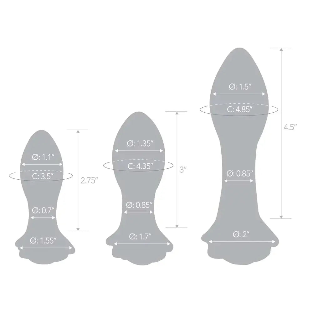 gläs 3 - Piece Rosebud Glass Butt Plug Set - Rolik®