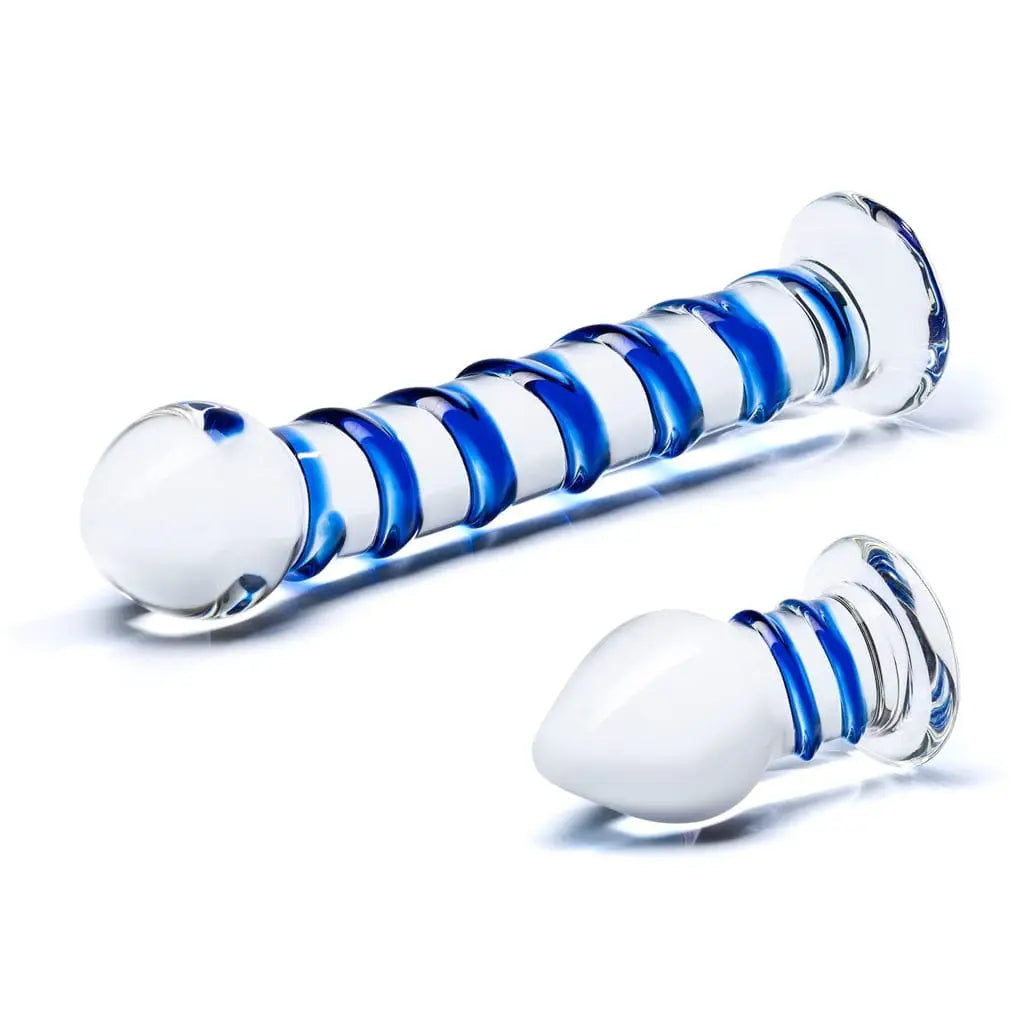 gläs Double Penetration Glass Swirly Dildo & Butt Plug Set - Rolik®