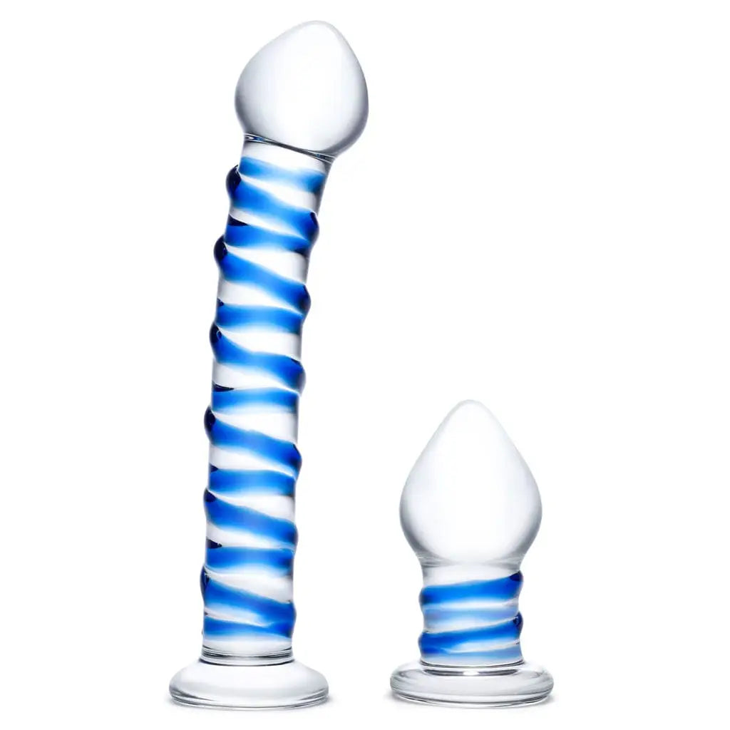 gläs Double Penetration Glass Swirly Dildo & Butt Plug Set - Rolik®